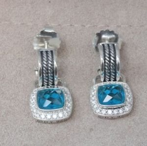 New David Yurman Diamond and Blue Topaz dangle Albion earrings sterling silver